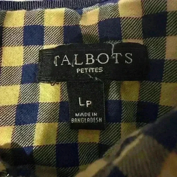Talbots Blue and Yellow Checked Button Down Shirt Size Medium Petite - Picture 3 of 5